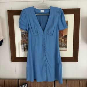 Aritzia Blue Mini Dress with Button Detail